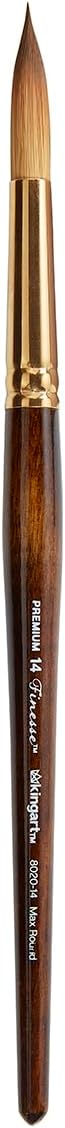 KINGART Premium Finesse 8020-14 Ultra Round Series Artist Brush, Synthetic Kolinsky Sable Hair, Short Handle, Watercolor and Oil Paints, Size 14