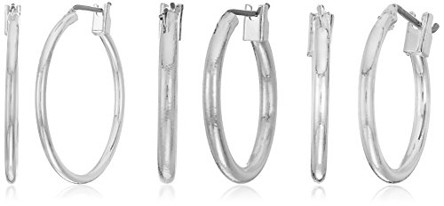 Napier "Classics" Silver-Tone Click Top Set Of 3 Hoop Earrings #TOP19