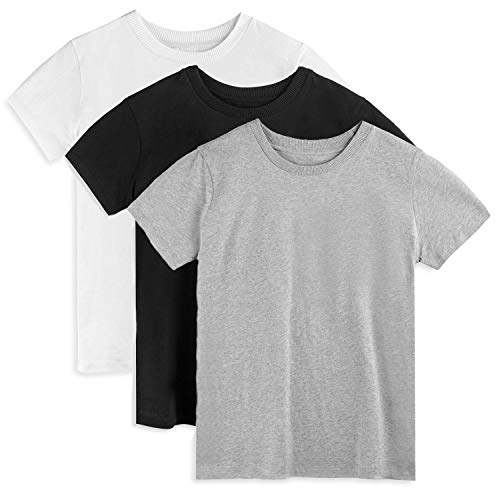 Mightly Boys and Girls' Classic Fit Crewneck T-Shirt | Organic Cotton Soft, Multi-Pack Short-Sleeve Basic, Toddlers and Kids