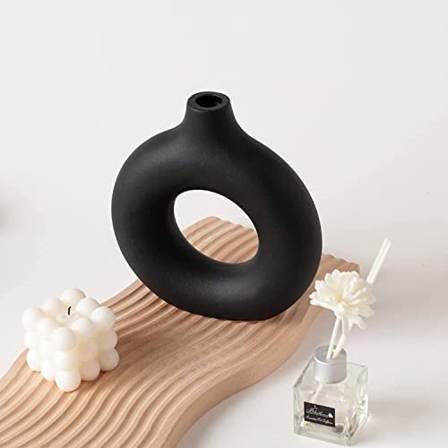Image of Black Donut Ceramic Vase