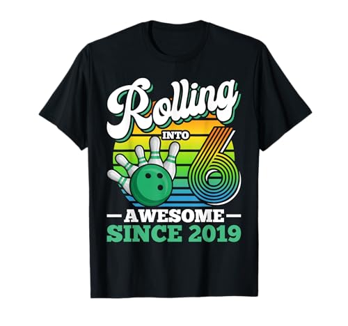 Festa di compleanno Bowling Rolling Into 6 Years Boy 6th Birthday Maglietta
