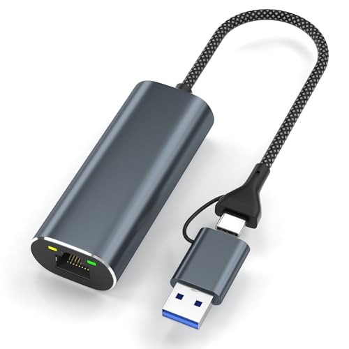 USB LAN変換アダプター 有線LANアダプター 2-IN-1 2.5Gbps 超高速通信 ギガビット Type-C とType-A RJ45 2500Mbps変換アダプタ アルミ合金 ドライバー不要 ＬＡＮケーブル iPhone15/iPhone16シリーズ/MacBook Pro/iPad Pro/XPS/Microsoft Surface Pro対応