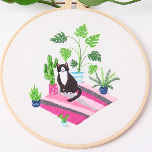 Image of REEWISLY 4 pcs of Embroidery Starter kit with Patterns and Instructions, DIY Adult Beginner Cross Stitch Kits, Including 2 Plastic Embroidery Rings, 1 Pair of Scissors, Colored Threads and Needles