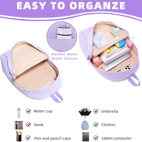 LOIDOU Mochila para meninas adolescentes, mochila escolar com lancheira e estojo de lápis, conjunto