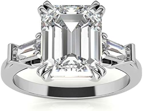 Emerald Moissanite Tapered Baguette Double Claw Prong Engagement Ring, 3.00 Carat Colorless VVS1 Clarity Emerald Cut Moissanite Diamond 925 Sterling Silver Anniversary Ring for Her2