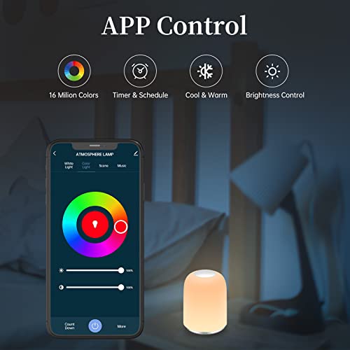 Kudosay Smart Bedside Table Lamp, Dimmable App Control Small Touch Lamp Rgb Color Changing Led Warm White Light Wifi Night Lights For Kids Bedroom, Living Room Etc #TOP4