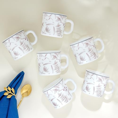 Image of Larah by BOROSIL 180ml x 6pc Opalware Grandeur Tea /Coffee Mug Set, Microwave & Dishwasher Safe Embossed Design Crockery Set Ideal for Daily Use & Gifting