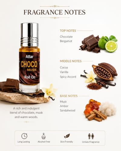 Image of Formless Choco Musk 3ml Attar Unisex - Premium Chocolate Musk Fragrance Oil, Long Lasting Alcohol-Free Perfume, Sweet Scent, Pocket Size Roll-On, Travel Friendly Daily Wear & Special Occasions