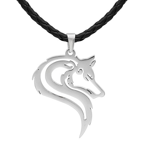 GuoShuang Men 316L stainless steel norse viking oidn's wolf head celt amulet pendant necklace