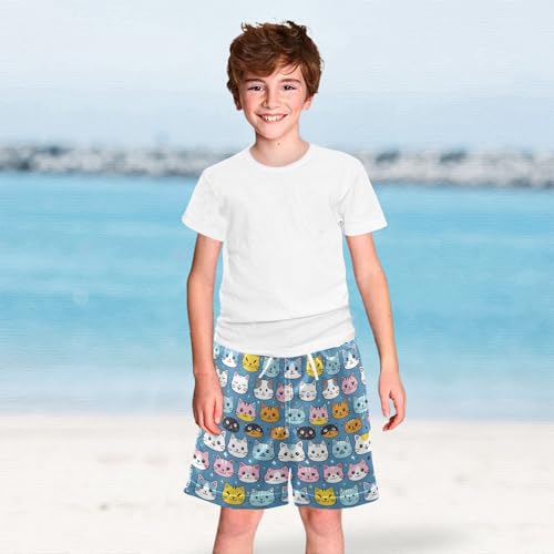Cartoon Cat Blue Boys Swim Trunks Toddler Shorts Swimwear Boardshorts 6