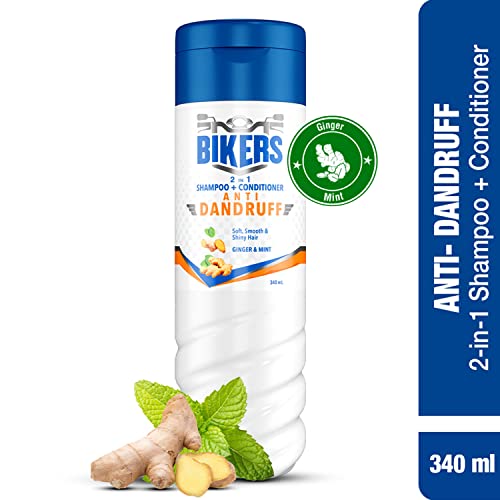 Biker's 2-in-1 Anti Dandruff Shampoo + Conditioner, Enriched with Ginger and Mint for Soft Smooth Shiny and Conditioned Hair, Shampoo for Men, 340 ml, White 2