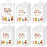 AmazingSpark 30 Pcs Kids Book Bags Hanging Storage Plastic Bags 13.8 x9.8 Inches Large Hook take Home Totes Back to School Gifts for Student Classroom Organizer
