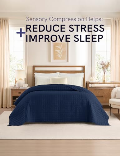 Image of YnM Exclusive 50 lbs Weighted Blanket, Extra Heavy Cotton Bed Blanket for Two Persons, Ideal for Queen or King Bed (88x104 Inches, 50 Pounds, Navy)