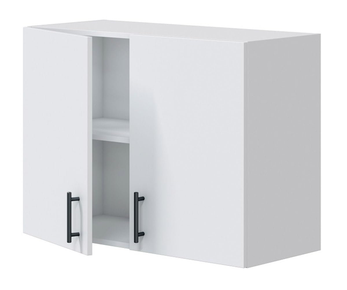 PEGANE Meuble à Suspendre, Meuble Haut pour Cuisine avec 2 Portes Coloris Blanc Brillant - Hauteur 59 x Longueur 80 x Profondeur 34 cm