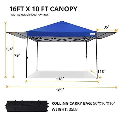 Quictent 10X15.7 Ft Pop Up Canopy Tent Instant Outdoor Gazebo Canopy With Adjustable Dual Awnings And Wheeled Bag For Patio, Lawn And Backyard (Royal Blue) #TOP4