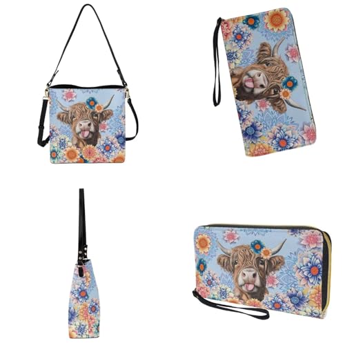 Image of Bucket Crossbody Bag Set for Women Lady, Leather Purse and Wallet Set Large Bucket Bag with Wallet