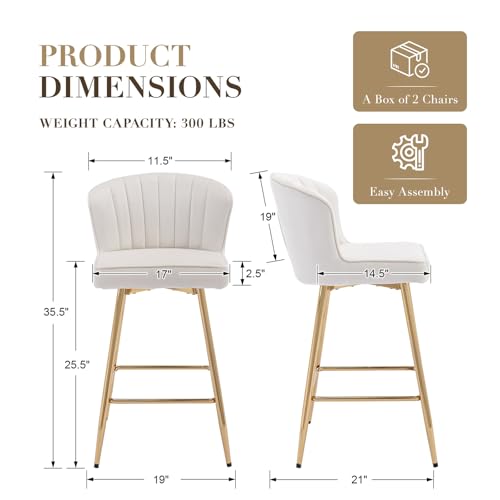 Image of EALSON Counter Height Bar Stools Set of 4 Modern Bar Chairs with Back Velvet Upholstered Barstools with Gold Footrest Comfortable Island Chairs for Kitchen Counter /Home Bar /Dining Room, Beige