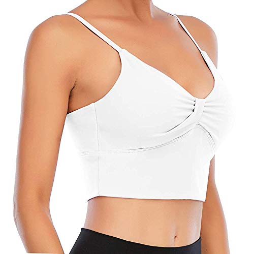 Fhuuly-débardeur de Sport sans Manches Noeud à l'avant Camisole à Bretelle Femme Court Tank Top Haut pour Yoga Courir Jogging Exercice (Blanc, M) Cover