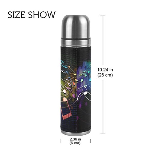 Jstel Notes de musique en acier inoxydable Gourde thermos anti-fuites double Bouteille Vide pour café chaud ou froid à thé + Boisson Tasse Top 500 ml – vue 2