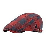 2026 Béret pour homme style rétro britannique à carreaux printemps et automne Nouvelle casquette de soleil d'extérieur avec languette, Bordeaux, taille unique