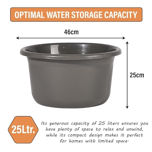 Image of Kuber Industries Bath Tub for Bathroom | 25 LTR | Portable & Durable Water Washroom Tub | Baby Bathing Tub | Clothes Washing Tub for Bathroom | Plain - Grey