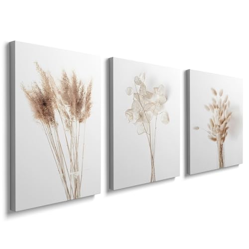 Home Decor Accessories Yellow Gray Wall Art Mustard Rustic Floral Canvas Picture Flower Print Painting Botanical Artwork Framed for Bathroom Living Room Bedroom 30x40cm Set of 3, YH1407