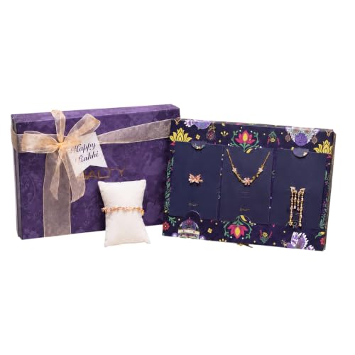Image of SALTY Raksha Bandhan Jewelry Gift Box for Sister, Brother, Bhaiya & Bhabhi | Stylish Rakhi Gift Hamper | Festive Gift for Siblings | Elegant Luxury Gift Box