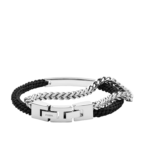 Fossil Men's Stainless Steel Engravable ID Bracelet, Color: Silver/Black (Model: JF03325040) by Fossil - Image 2
