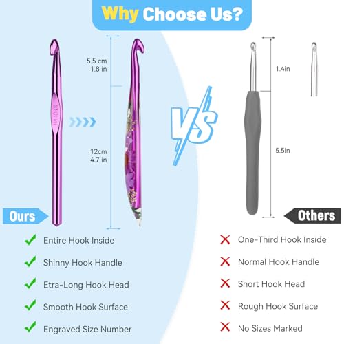 Image of Aeelike Crochet Hooks Set, 6.0mm-10.0mm Ergonomic Crochet Hooks with Long Floral Handle-Super Shinny and Unique for DIY Crfats Blnaket Sweaters, Ideal & Beautiful Gifts for Mothers Crocheting Lovers