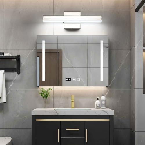 Image of SineRise LED Modern Bathroom Vanity Light Fixtures (16-Inch, 3000K /4000K /6000K, Dimmable), Chrome Modern Acrylic Bathroom Wall Lighting Fixtures Over Mirror