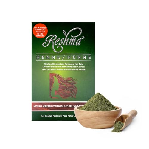 Reshma Beauty 30 Minute Henna Hair Color Infused with Plant-Based Lawsonia Inermis 100% Gray Coverage for Soft, Shiny Hair, Hair Dye—1.05 oz Pack of 1 (Wine Red)