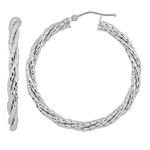 Boucles d'oreilles créoles tressées de 30 mm de diamètre en métal précieux blanc