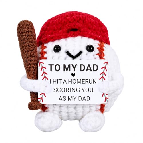 JEWGLO Baseball Dad Gifts from Daughter Son - Crochet Doll Baseball Dad Gifts for Fathers Day Birthday First Father's Day New Dads Baseballs Gift for Husband from Wife Daddy Papa Gift Basket Stuffers