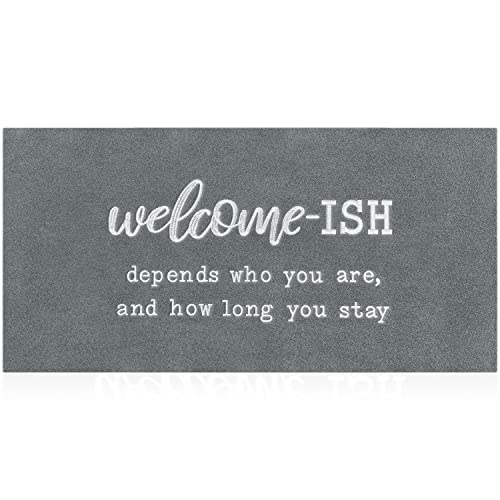 JJUUYOU Large Welcome Mats Outdoor Front Door Mat Indoor Entrance with Non Slip Rubber Back Funny Welcome-ish Rugs Durable Floor Rug for Kitchen Entryway Laundry Light Gray 120X45CM