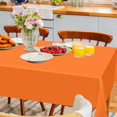 Image of 2 Pack Picnic Table Cover, 108 x 54 Inches Orange Plastic Tablecloth, Rectangle Tablecover Orange Disposable Tablecloth, Tear Resistant Table Decor Party Supplies for Wedding Birthday Anniversary
