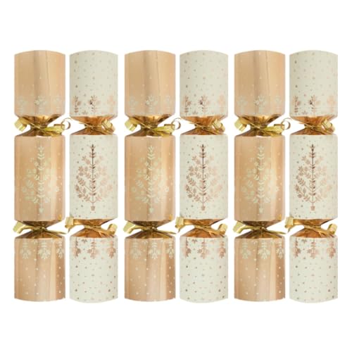 Image of YöL Pack of 6 Festive Mini Christmas Crackers Metallic Gold Cream Tree 8.5"