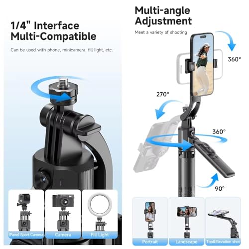 Image of FKU C17 Auto Face Tracking AI Gimbal Selfie Stick Tripod Stand 3 in 1 Multifunctional Design, Detachable Bluetooth Remote Compatible for iPhone /Android, Best for Vlogging /Photo Shoot