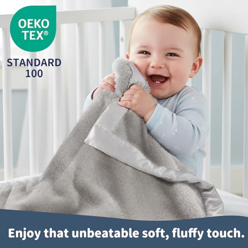Image of Pro Goleem Fleece Baby Blanket with 2 Inch Satin Trim Soft Plush Blanket for Boys and Girls for Babies Grey,30''x40''