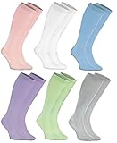 Rainbow Socks - Damen Herren Bunte Bambus Kniestrümpfe - 6 Paar - Rosa Weiß Blau Violett Grün Grau - Größen 36-38