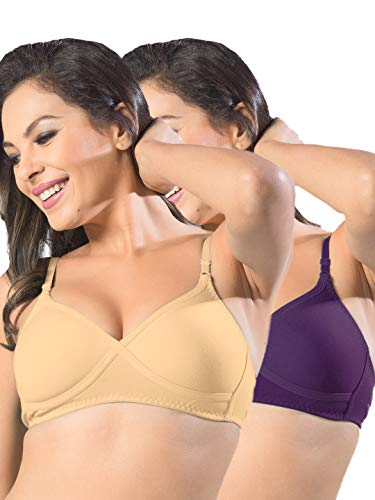 Image of SONARI Womens Non Padded Regular Cotton Bra | Wire-Free, Medium Coverage, Sewn-in Bump for Natural Lift, Polycotton Blend Fabric, Hook & Eye Closure, Adjustable Straps - Violet