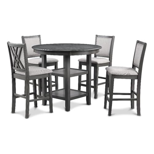 New Classic Furniture Amy 5-Piece Counter Dining Table Set, Gray