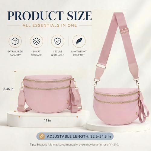 Image of Womens Crossbody Bag, Spacious Nylon Bum Bag Trendy Shoulder Purse with Adjustable Strap Zipped Travel Essentials
