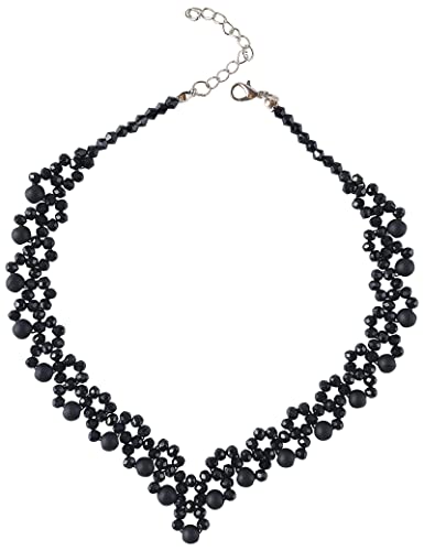Obsa Smart Women's Fashion Black Choker Crystal Necklace Beaded Necklaces Wavelet Handmade Necklaces Frost Dainty Necklaces(Wavelet) #TOP7
