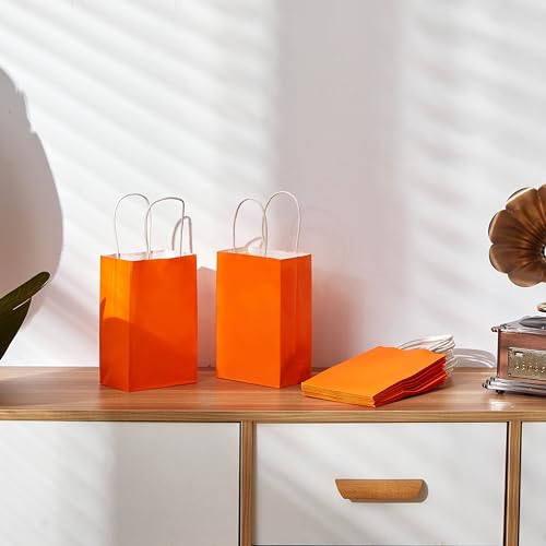 Image of SUNCOLOR 24-Pack Orange Gift Bags with Handles - 8 inch Goodie Bags for Party Favor Bags, Halloween, Birthdays & Holiday Events (Orange)