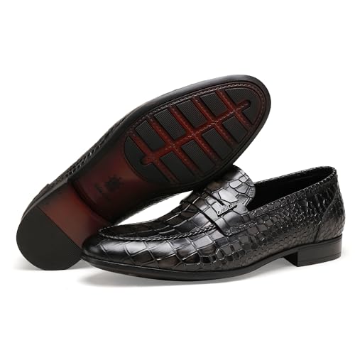 Image of Classic Leather Dress Shoes for Men, Premium Alligator Printed Bussiness Dress Slip on Loafer for Mens