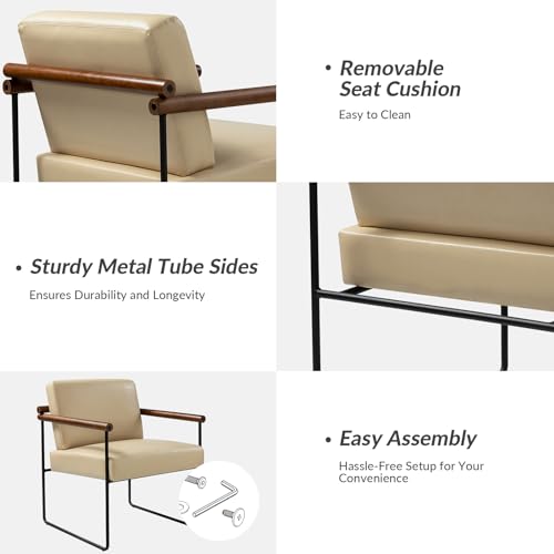 Sillón tapizado de piel sintética color Ivory miniatura 4