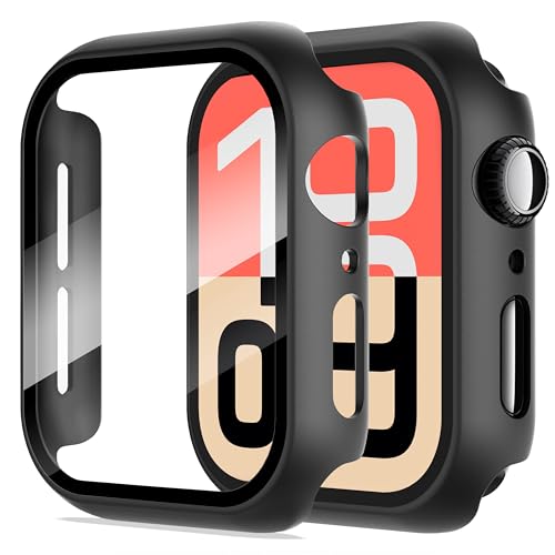 Diruite 2 Pièces Coque pour Apple Watch SE 3/2/1 /Series 6 5 4 40mm Protection Écran Dur PC Matériel Ultra Mince Verre Trempé Écran Case,Noir,40mm