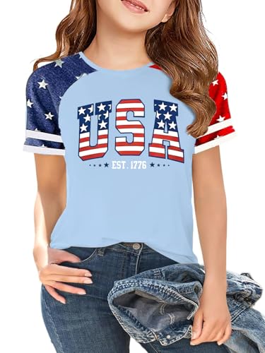 Image of Girls 4th of July Shirt Kids USA Shirts American Flag Tshirt Girls Boys Patriotic T Shirt Independence Day Tee Tops