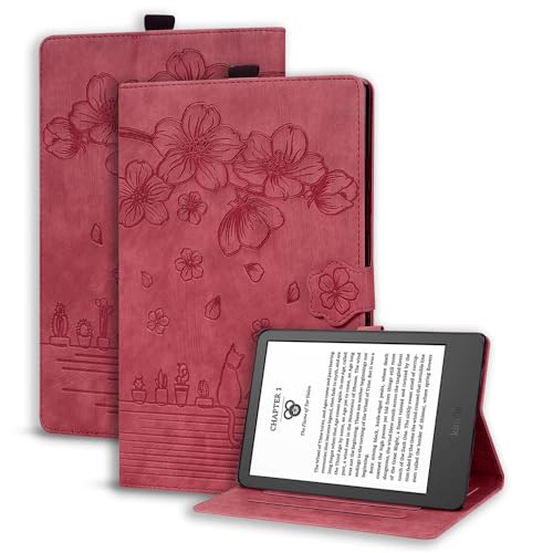 Étui en simili cuir JZ pour liseuse Kindle 2022 finition rouge haut de gamme
