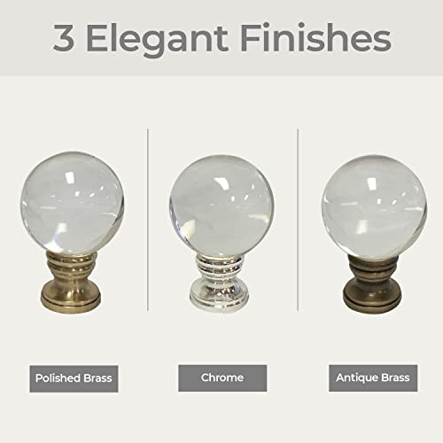 Royal Designs Clear Crystal Ball 1.6" Lamp Finial For Lamp Shade, Polished Brass Base - Set Of 2 #TOP5